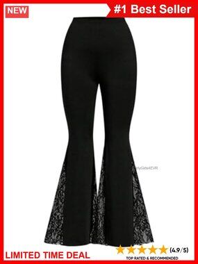 Plus Size Lace High Waisted Wide Leg Bootcut Flare Pants